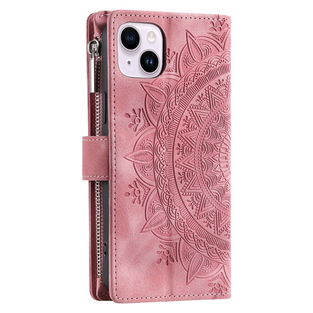 Funda Mandala tipo billetera iPhone 15, rosado