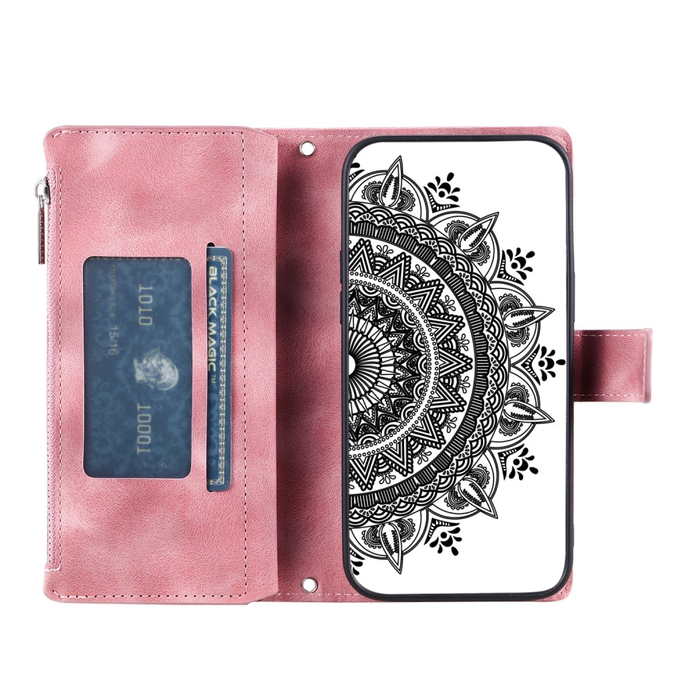 Funda Mandala tipo billetera iPhone 15, rosado