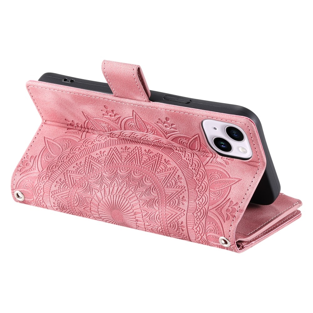 Funda Mandala tipo billetera iPhone 15, rosado