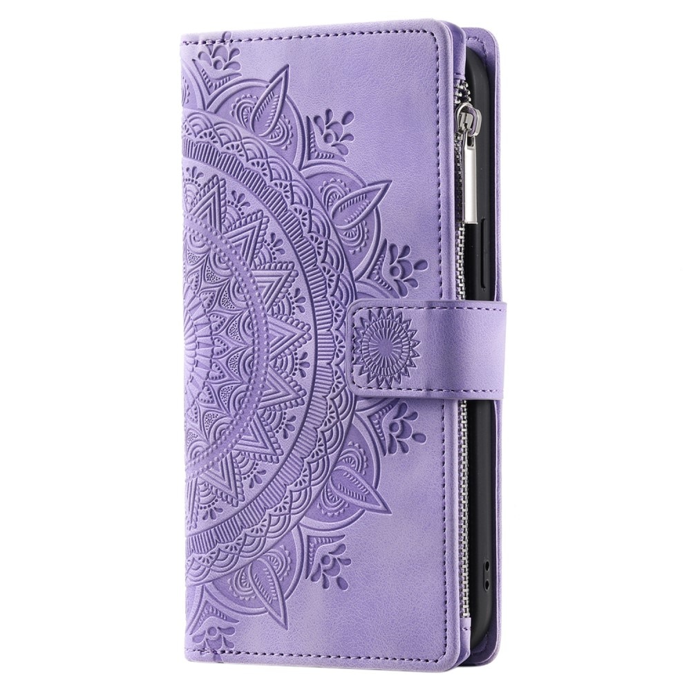 Funda Mandala tipo billetera iPhone 15, violeta