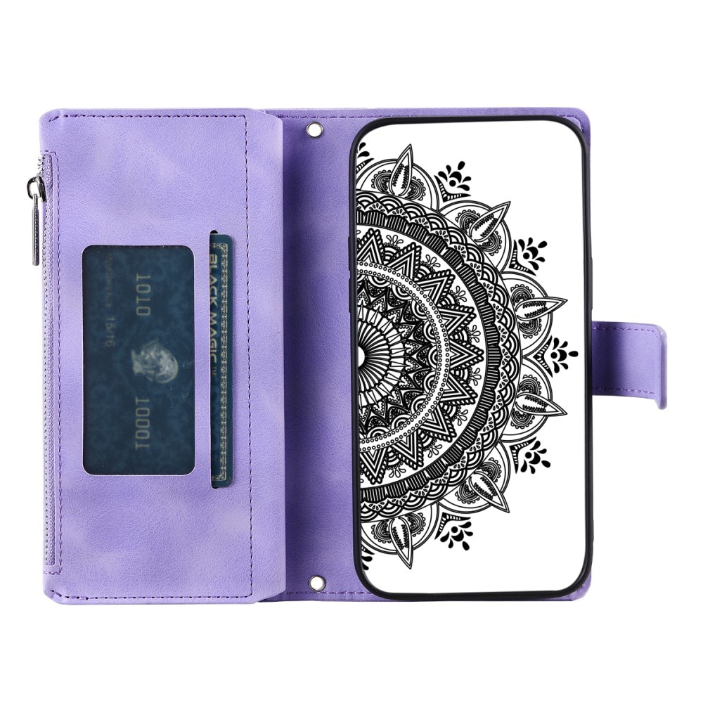 Funda Mandala tipo billetera iPhone 15, violeta