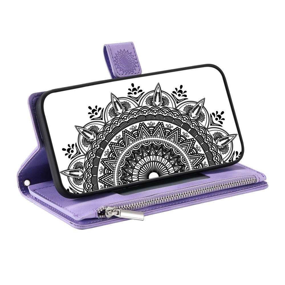 Funda Mandala tipo billetera iPhone 15, violeta