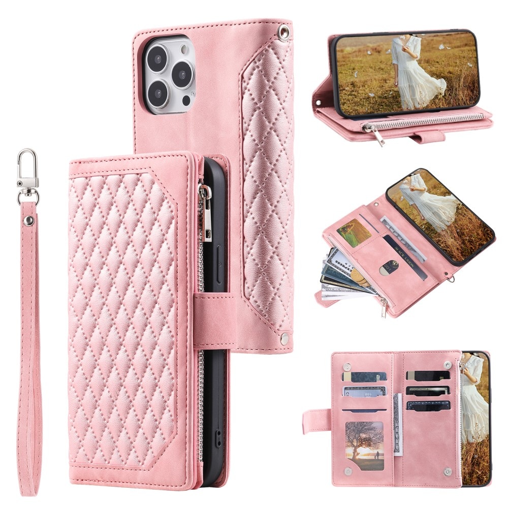 Funda acolchada tipo billetera iPhone 15 Pro Rosa