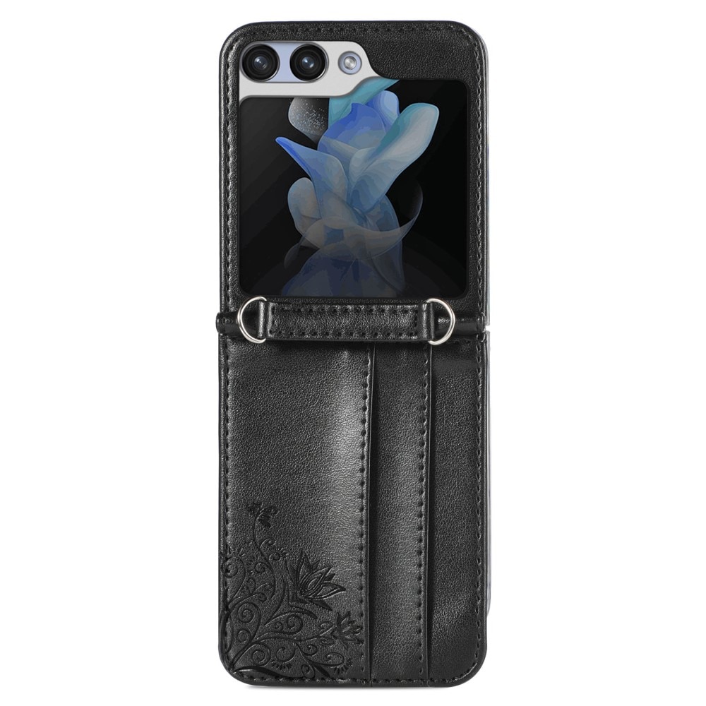 Funda de cuero con mariposas para Samsung Galaxy Z Flip 6, negro