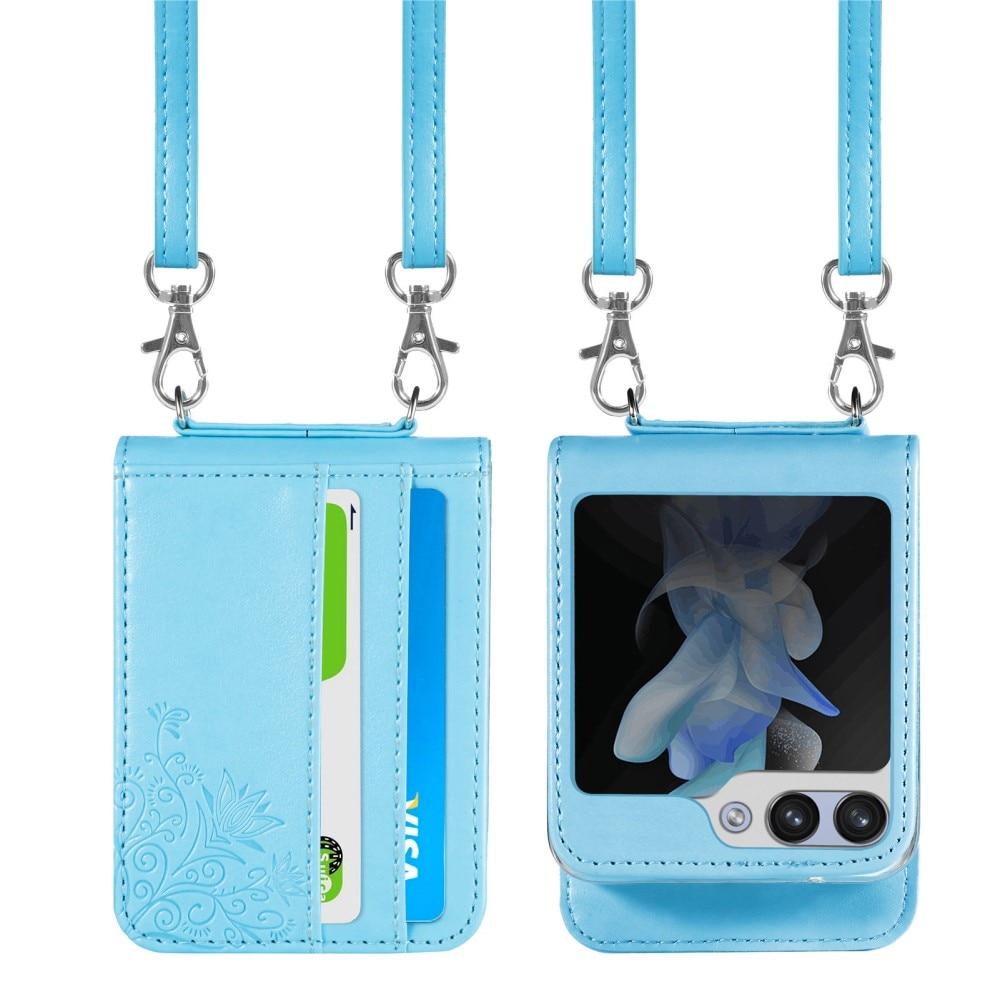 Funda de cuero con mariposas para Samsung Galaxy Z Flip 6, azul