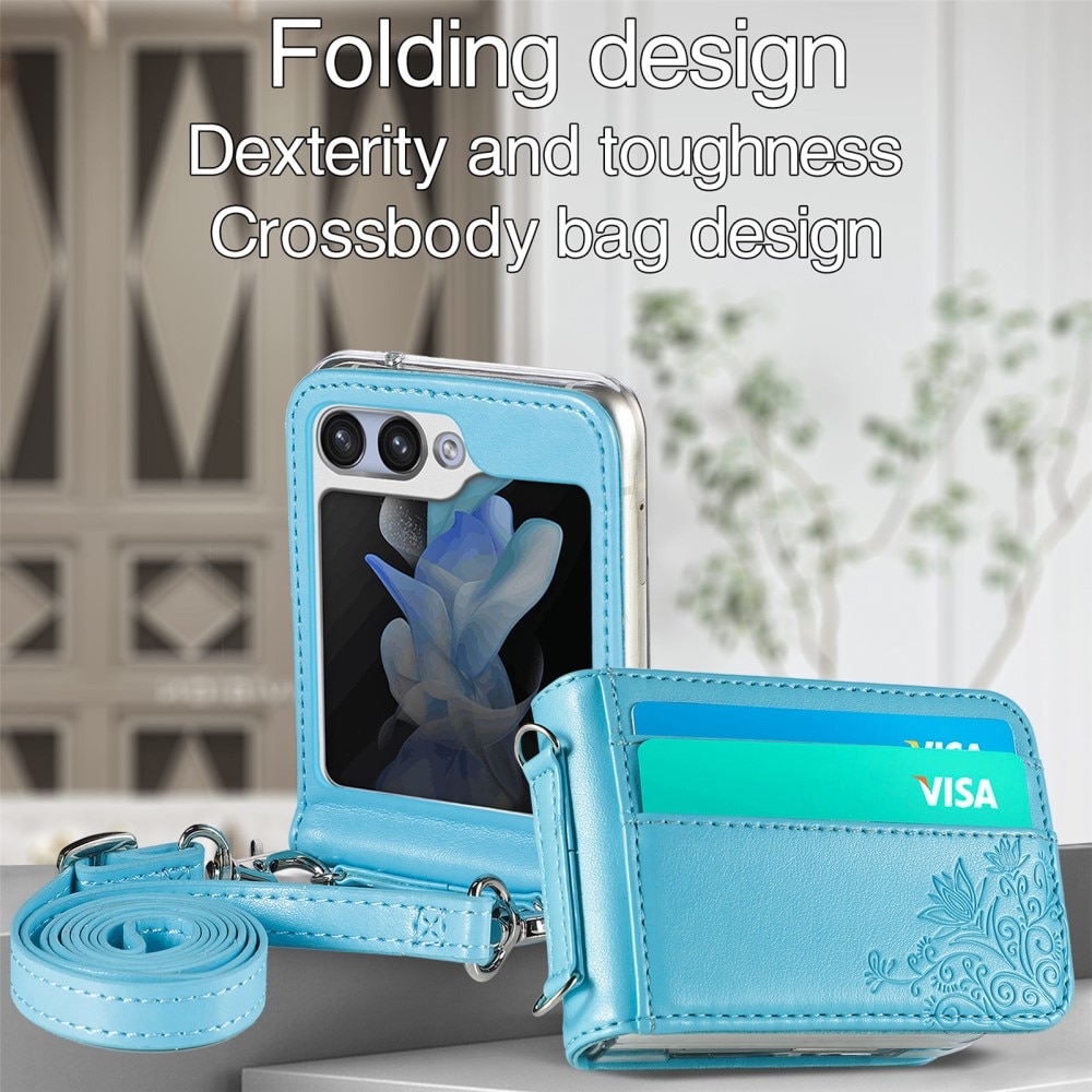 Funda de cuero con mariposas para Samsung Galaxy Z Flip 6, azul