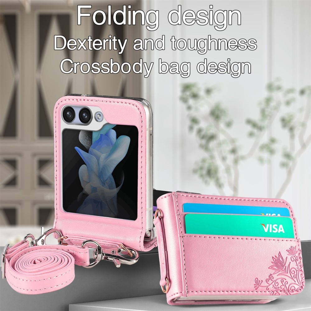 Funda de cuero con mariposas para Samsung Galaxy Z Flip 5, rosado