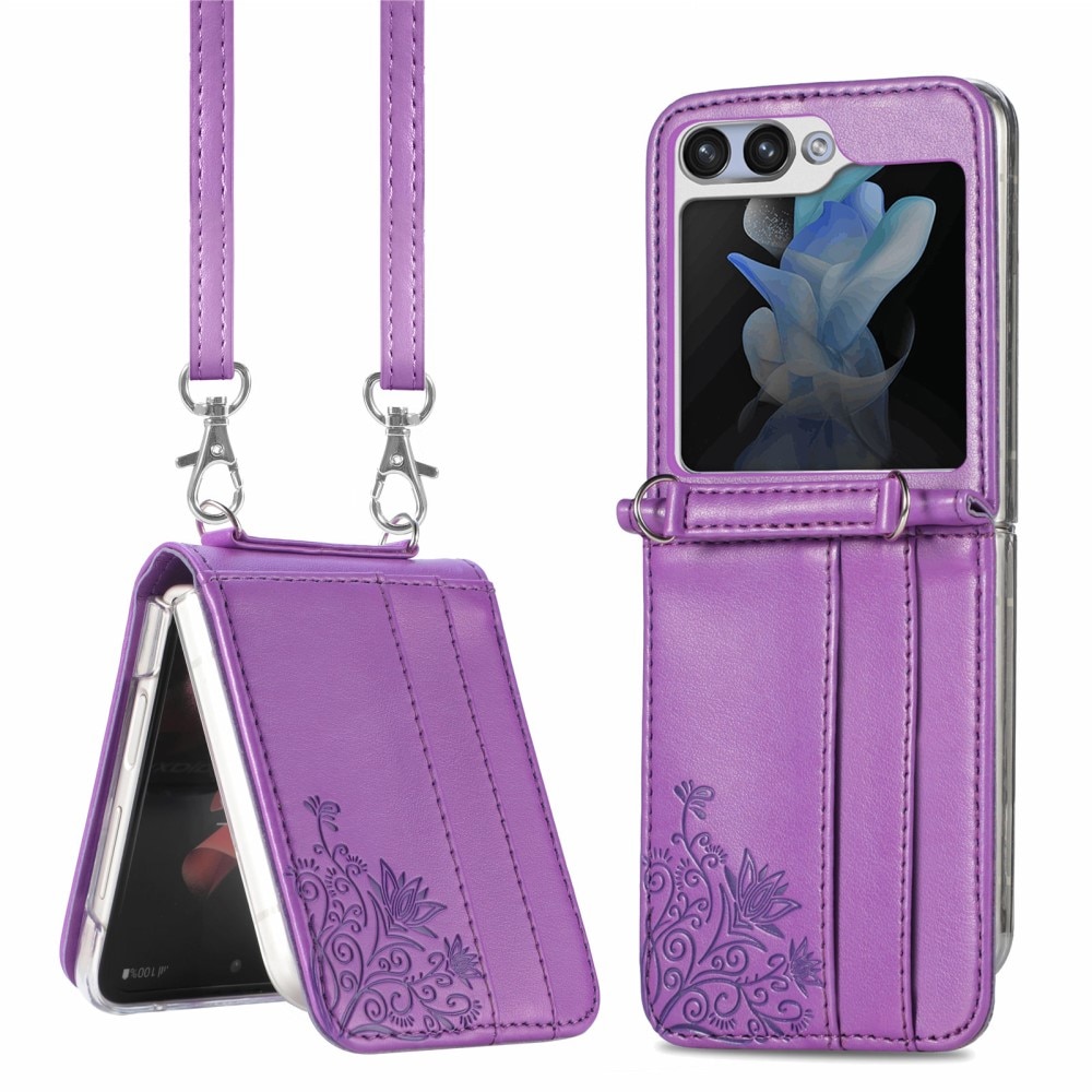 Funda de cuero con mariposas para Samsung Galaxy Z Flip 6, violeta