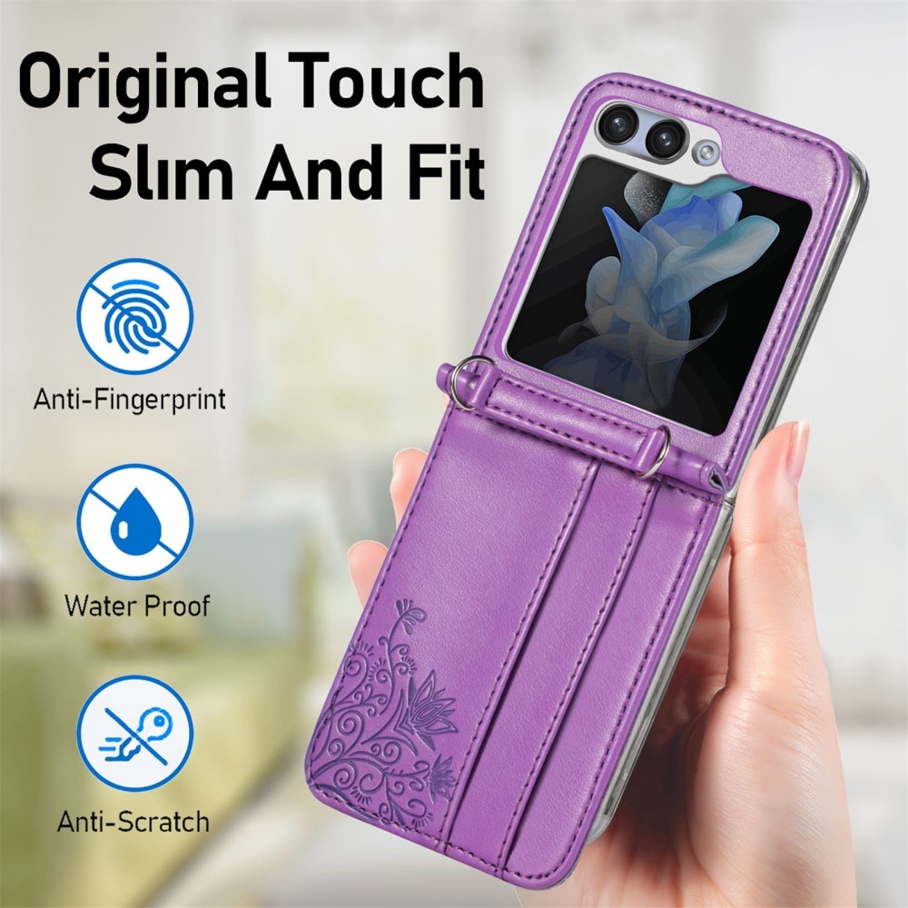 Funda de cuero con mariposas para Samsung Galaxy Z Flip 6, violeta