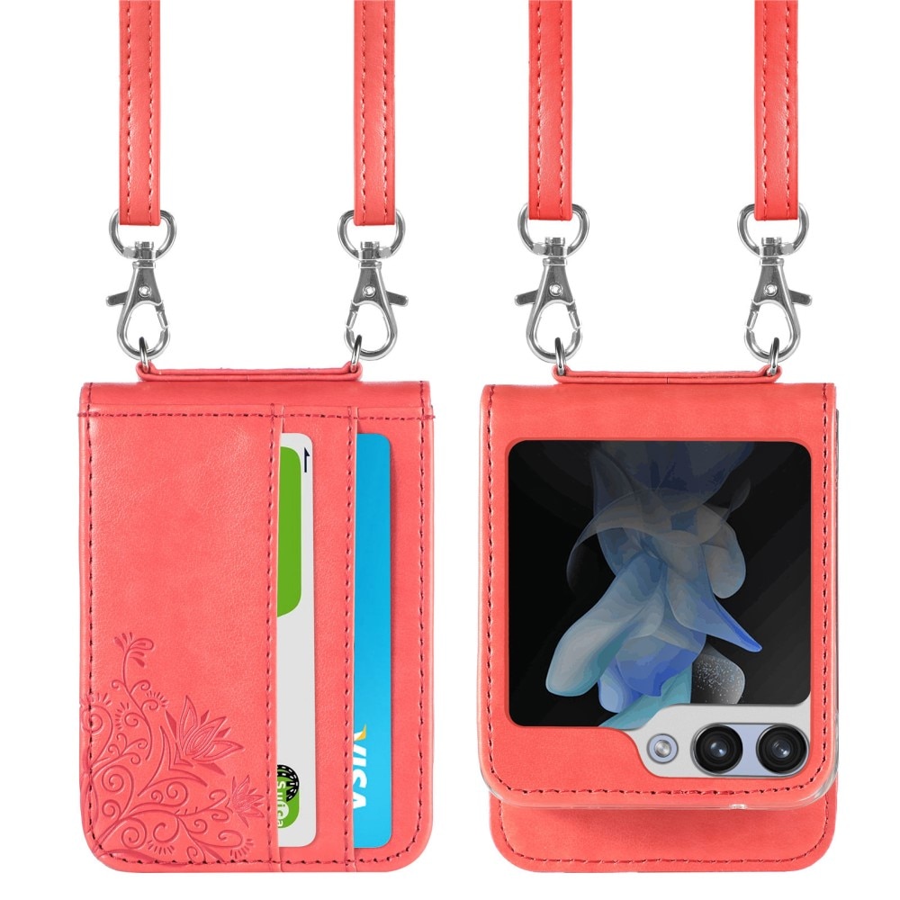 Funda de cuero con mariposas para Samsung Galaxy Z Flip 6, rojo