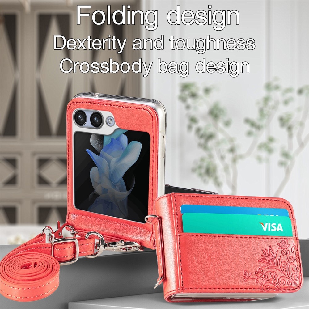 Funda de cuero con mariposas para Samsung Galaxy Z Flip 6, rojo