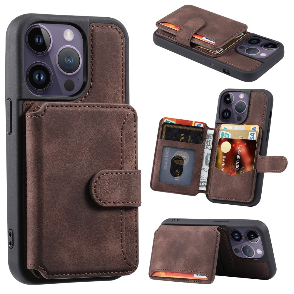 Funda con tarjetero anti-RFID Multi-slot iPhone 15 Pro marrón