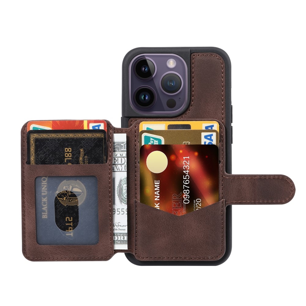 Funda con tarjetero anti-RFID Multi-slot iPhone 15 Pro marrón