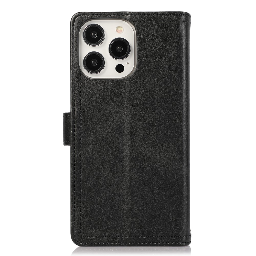 Zipper Multi-Slot tipo cartera de cuero iPhone 15 negro