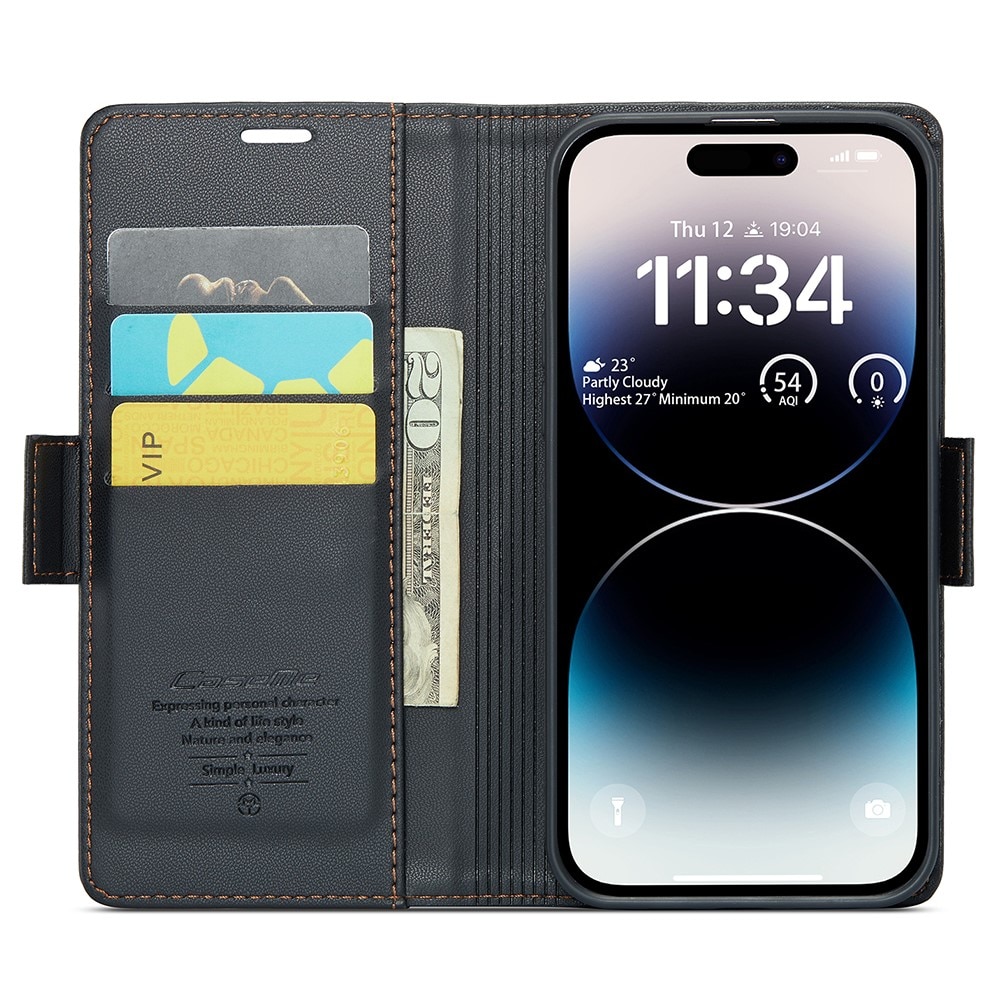 Funda delgada con solapa anti-RFID iPhone 15 Pro Negro