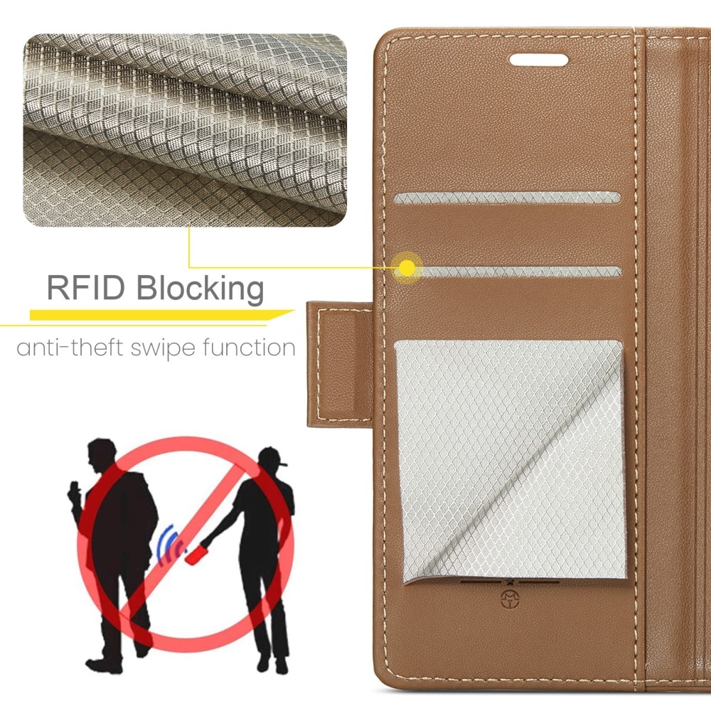 Funda delgada con solapa anti-RFID iPhone 15 Pro Marrón