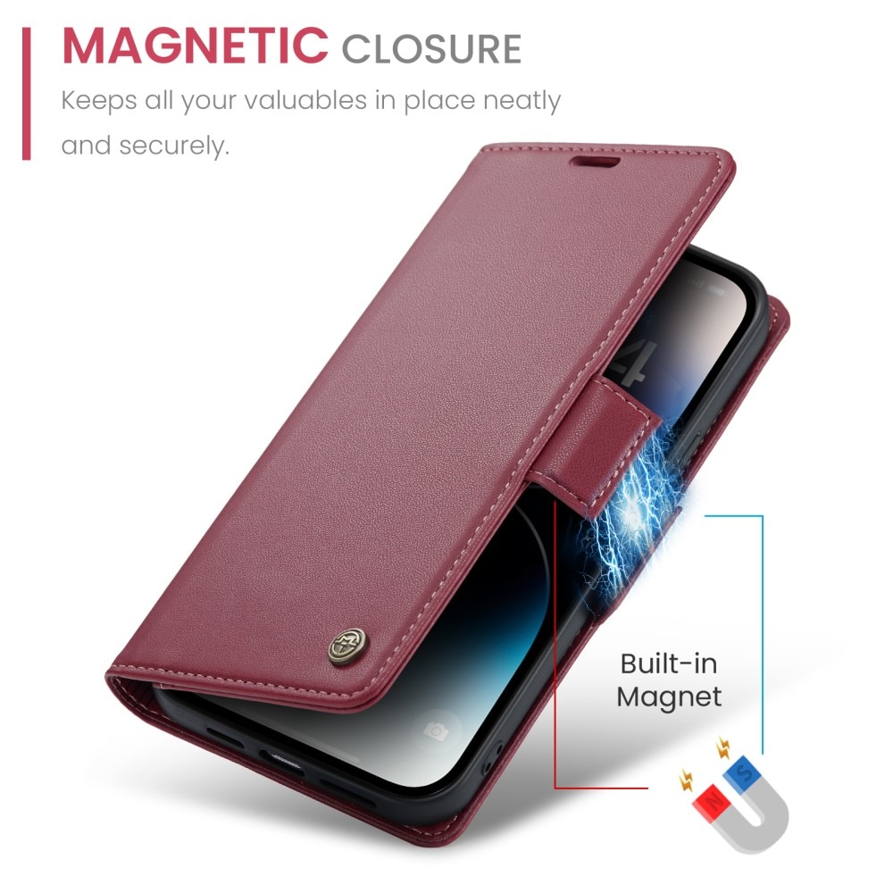 Funda delgada con solapa anti-RFID iPhone 15 Pro Max Rojo