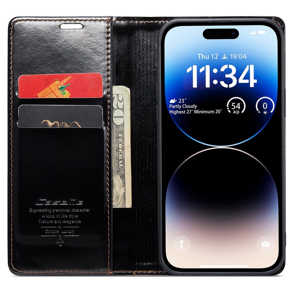 Funda de cuero iPhone 16 Pro Max, negro