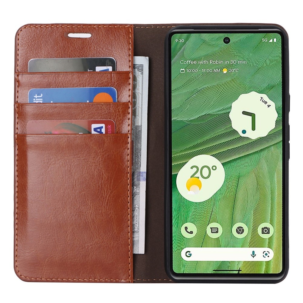 Funda cartera de cuero genuino Google Pixel 8 marrón