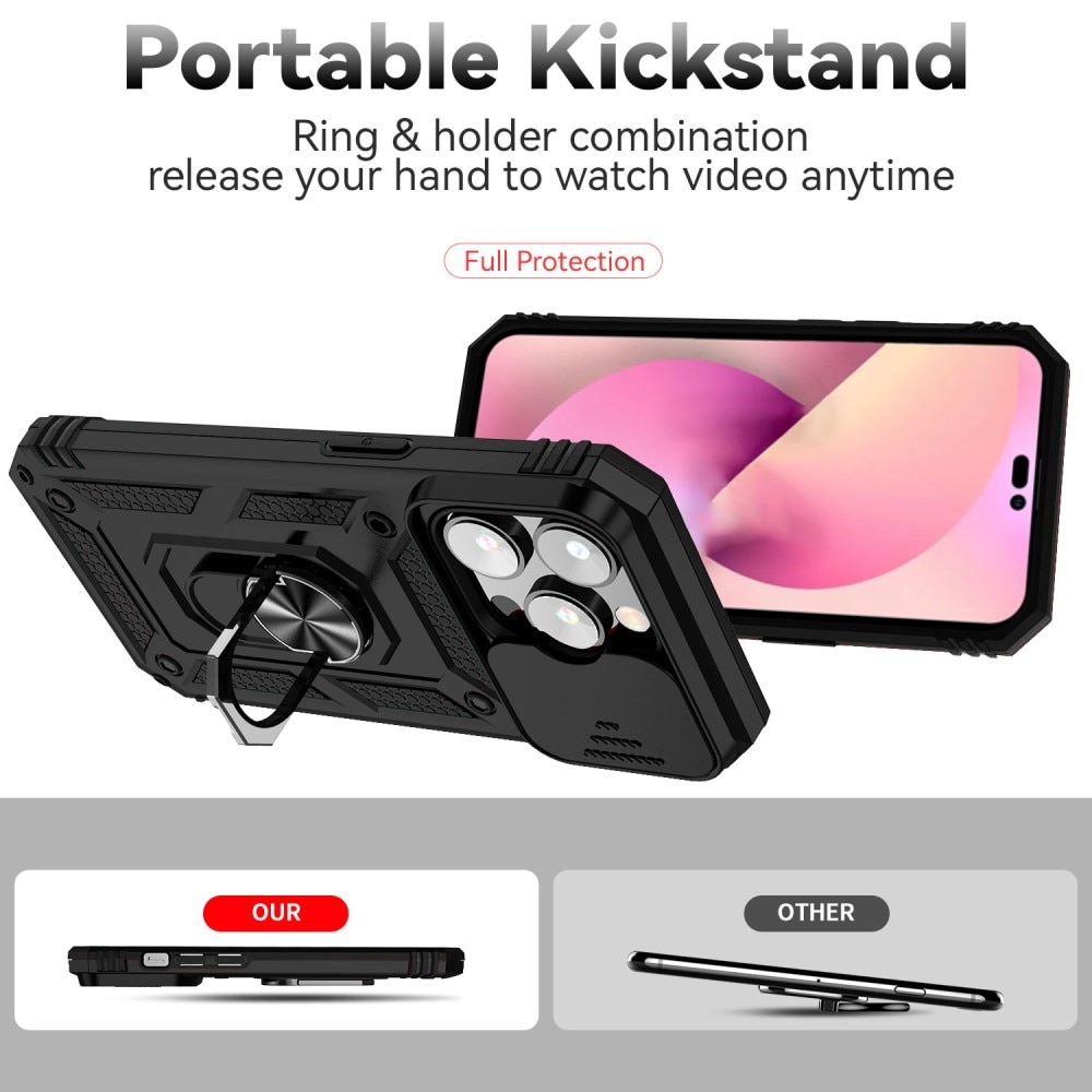 Funda Kickstand con Protector Cámara iPhone 15 Pro Max negro