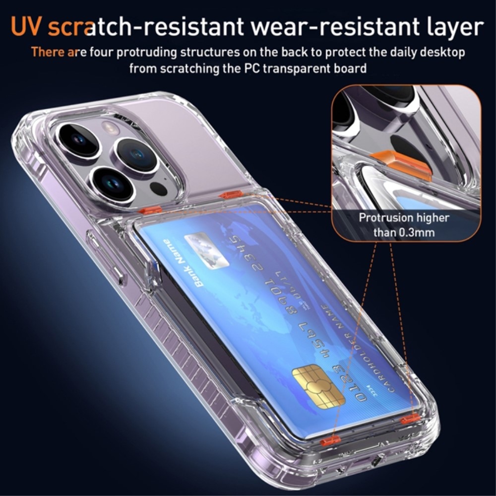 Funda híbrida Kickstand con ranuras para tarjetas iPhone 15 Pro transparente