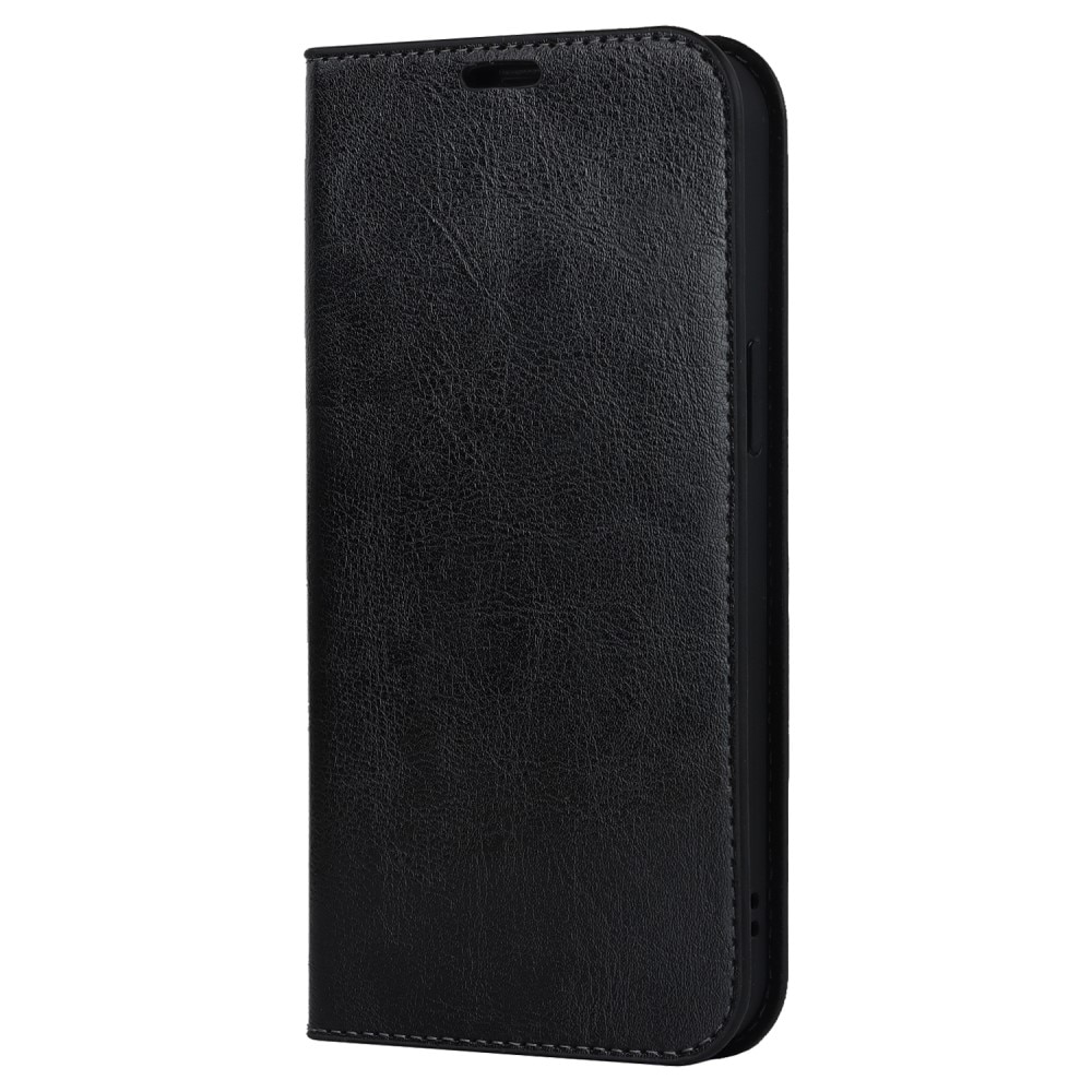 Funda cartera de cuero genuino iPhone 15 Pro negro