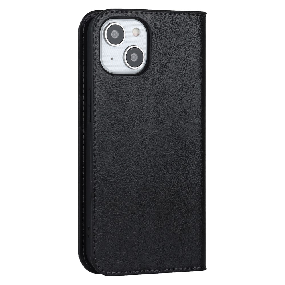 Funda cartera de cuero genuino iPhone 15 negro