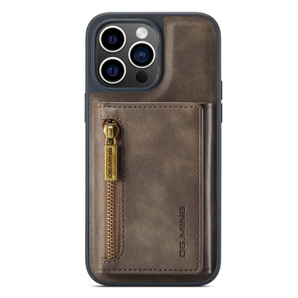 Funda Magnetic Card Slot Zipper iPhone 15 Pro Max Brown