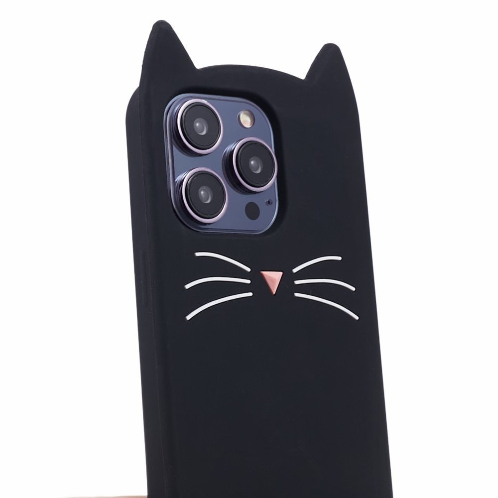 Funda de silicona Gato iPhone 15 Pro Max negro