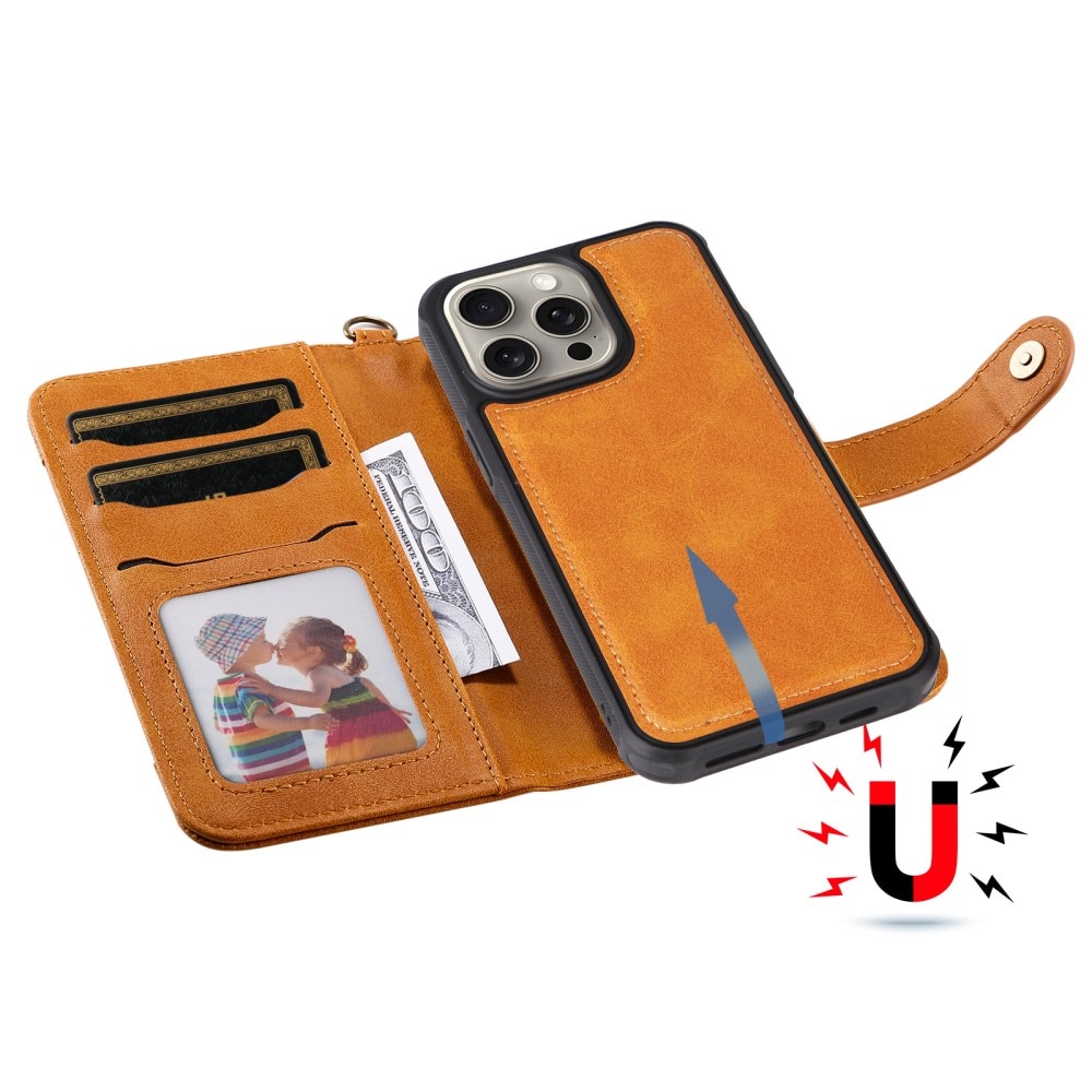 Magnet Leather Wallet iPhone 15 Pro Max Coñac