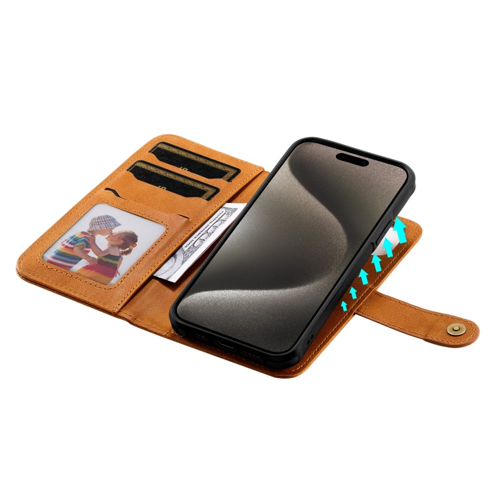 Magnet Leather Wallet iPhone 15 Pro Max Coñac