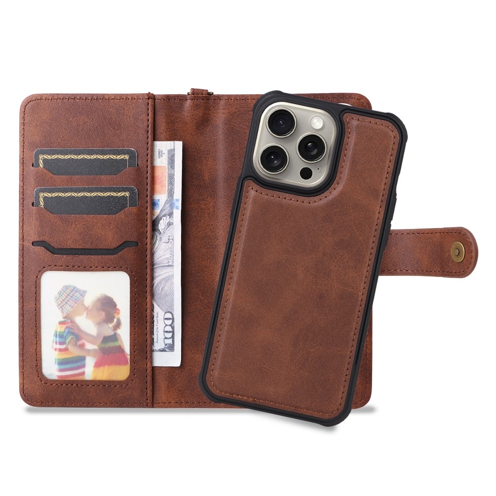 Magnet Leather Wallet iPhone 15 Pro Max marrón