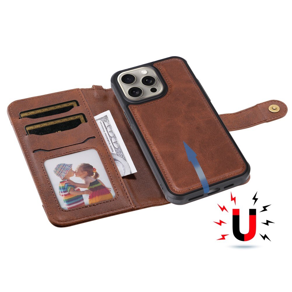 Magnet Leather Wallet iPhone 15 Pro Max marrón