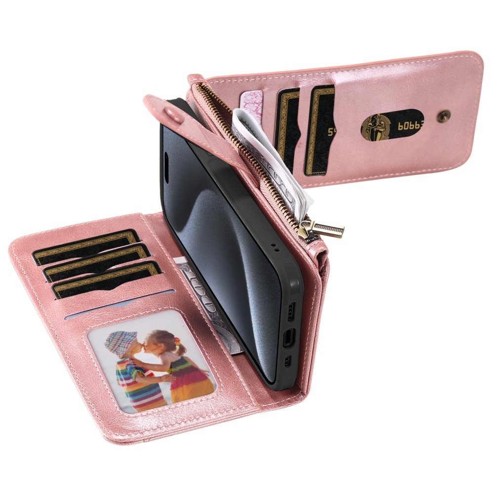 Magnet Leather Multi Wallet iPhone 15 Pro rosado