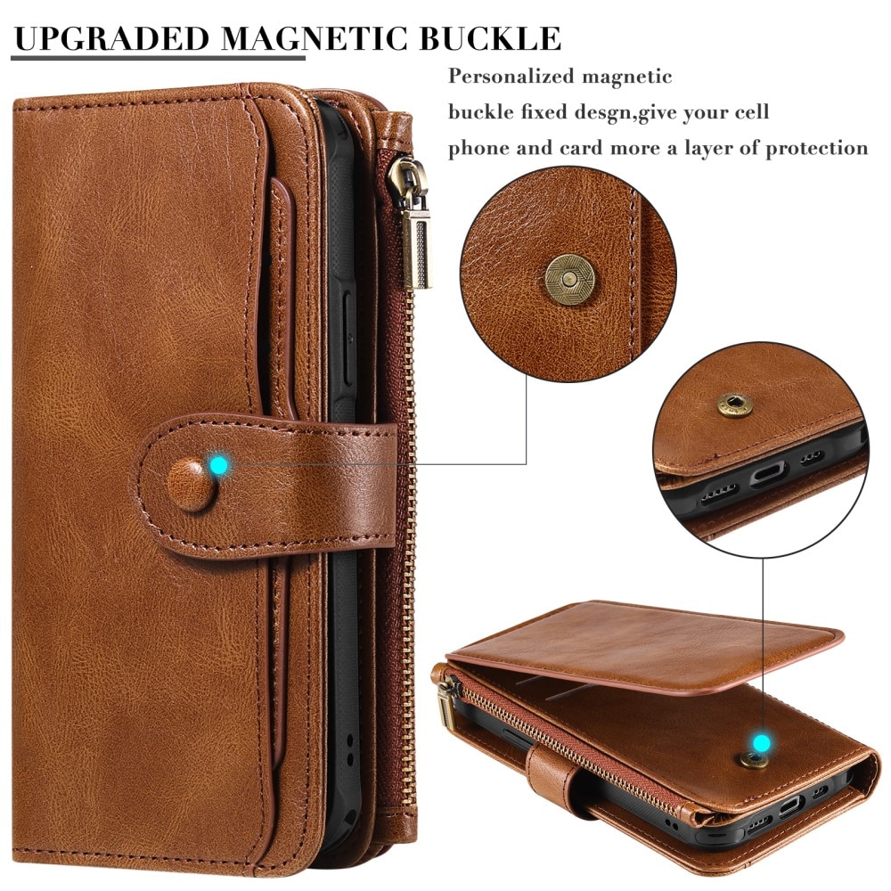 Magnet Leather Multi Wallet iPhone 15 Pro Max marrón