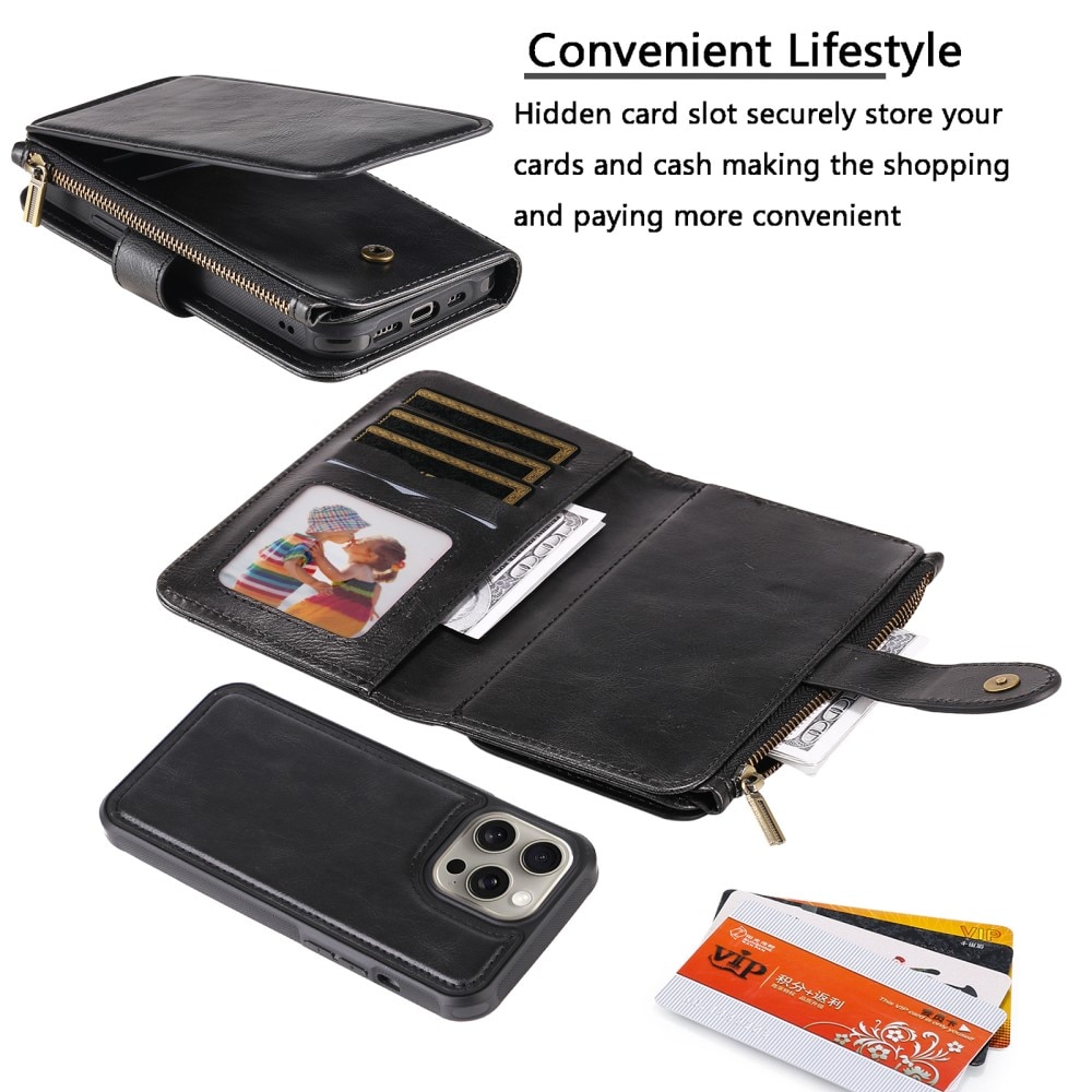 Magnet Leather Multi Wallet iPhone 15 Pro Max negro