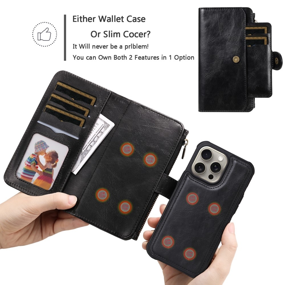 Magnet Leather Multi Wallet iPhone 15 Pro Max negro