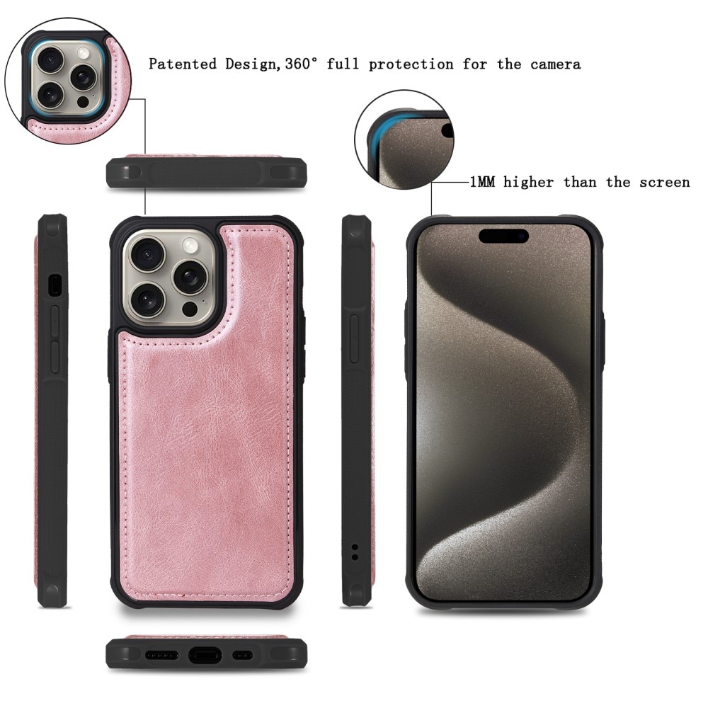 Magnet Leather Multi Wallet iPhone 15 Pro Max rosado