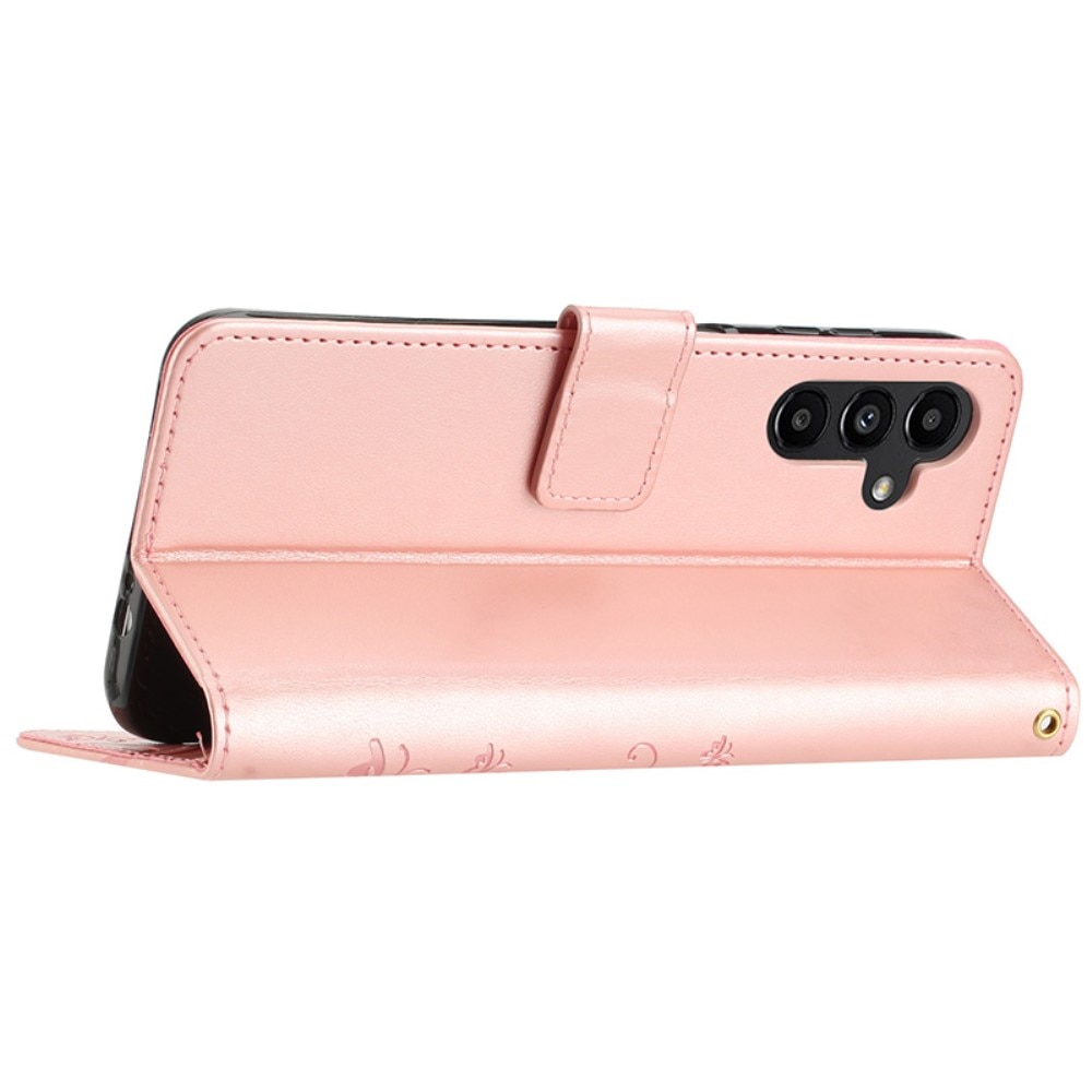 Funda de Cuero con Mariposas Samsung Galaxy A15, oro rosado