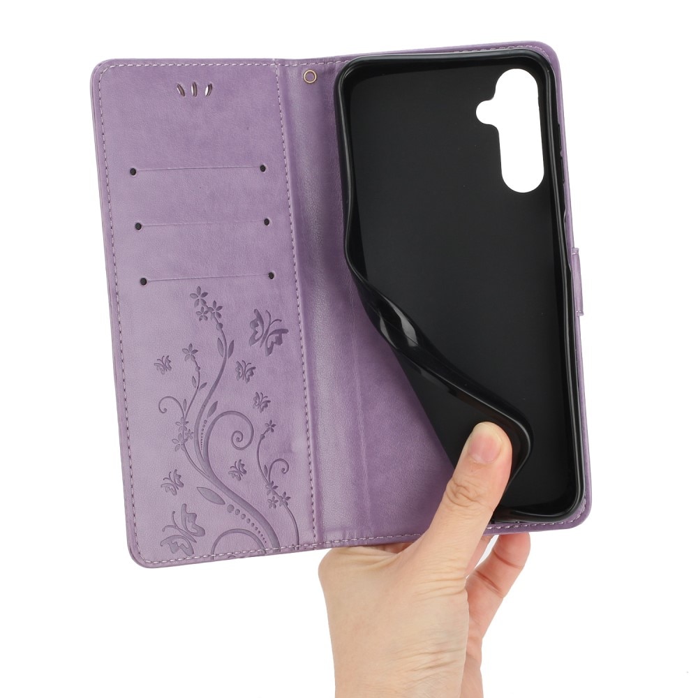 Funda de Cuero con Mariposas Samsung Galaxy A15, violeta