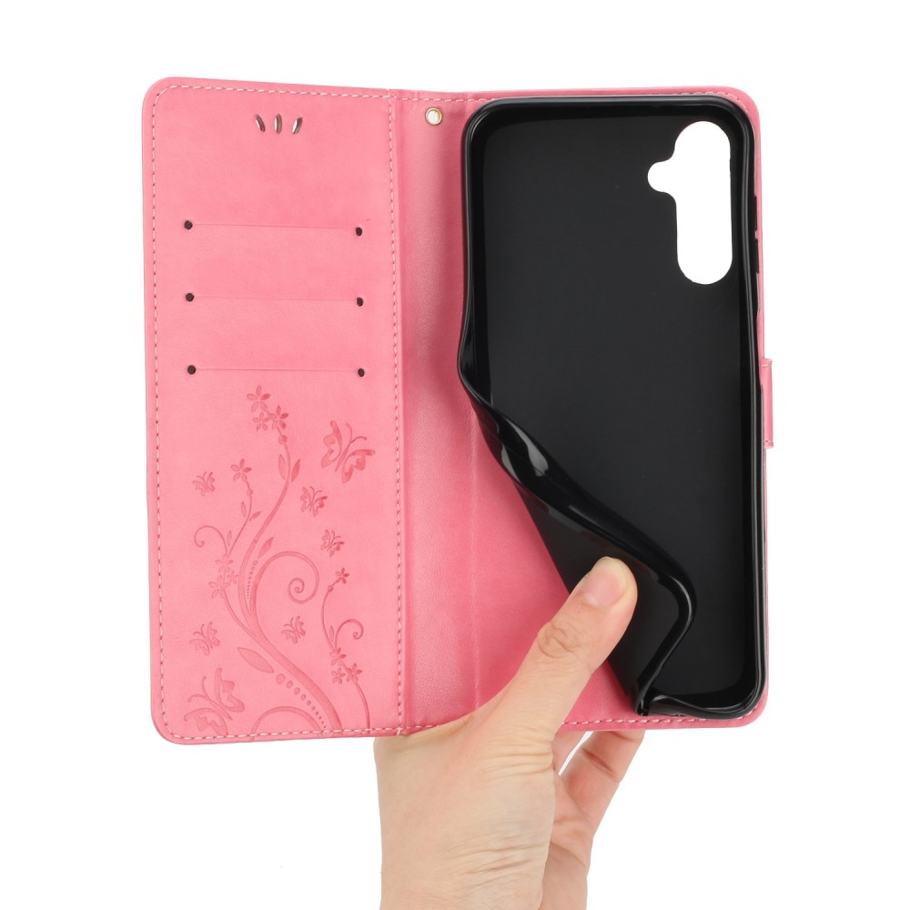 Funda de Cuero con Mariposas Samsung Galaxy A15, rosado