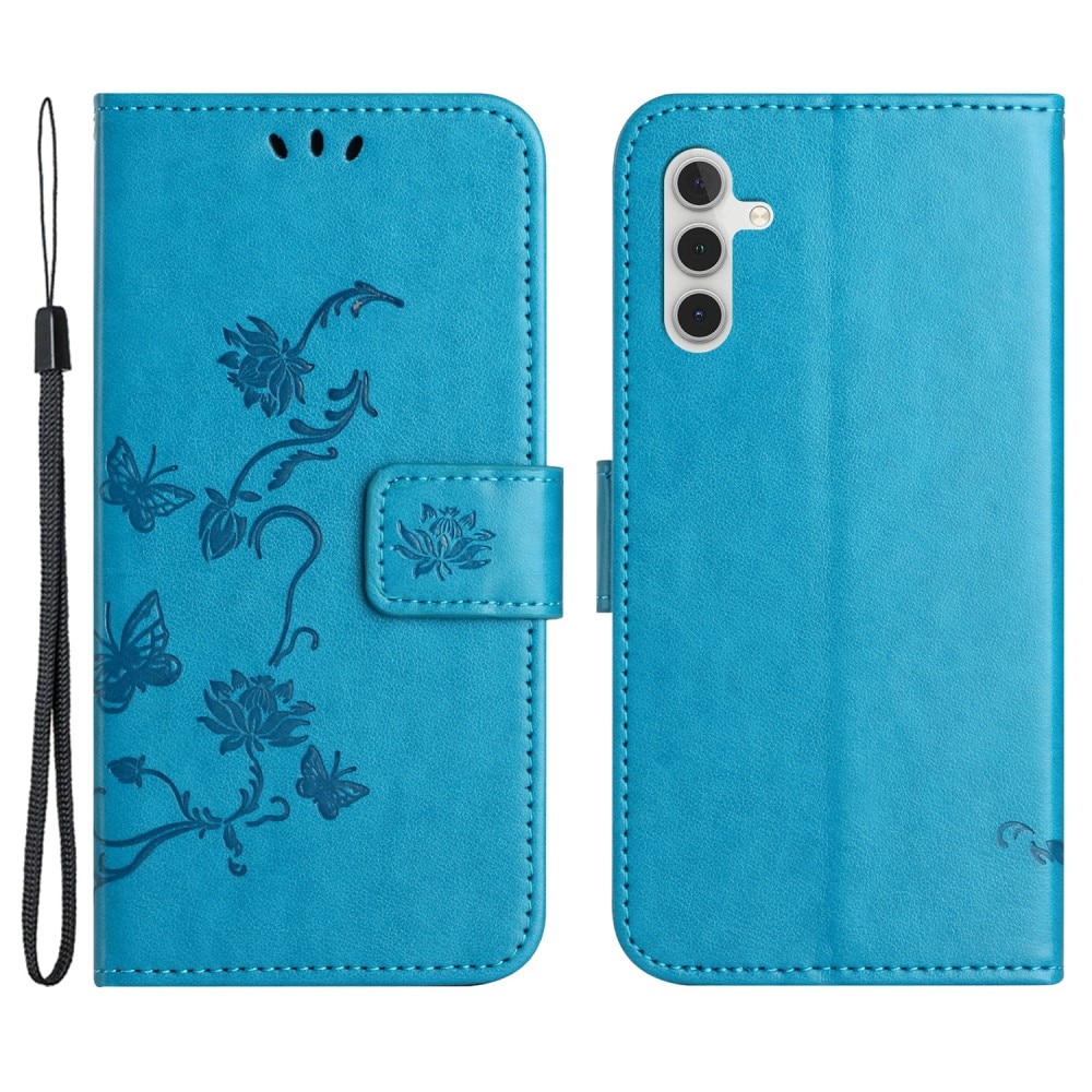 Funda de Cuero con Mariposas Samsung Galaxy S24, azul