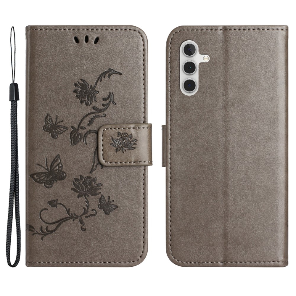 Funda de Cuero con Mariposas Samsung Galaxy S24, gris