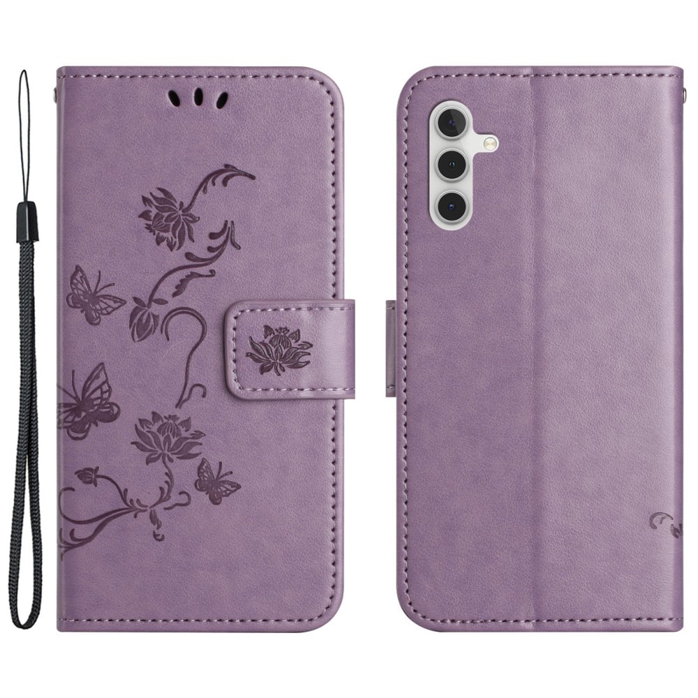 Funda de Cuero con Mariposas Samsung Galaxy A35, violeta