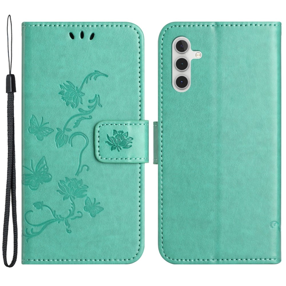 Funda de Cuero con Mariposas Samsung Galaxy A55, verde