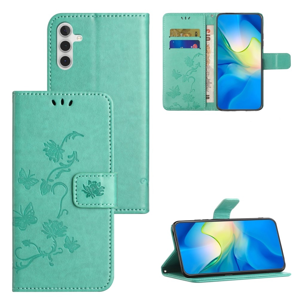 Funda de Cuero con Mariposas Samsung Galaxy A55, verde