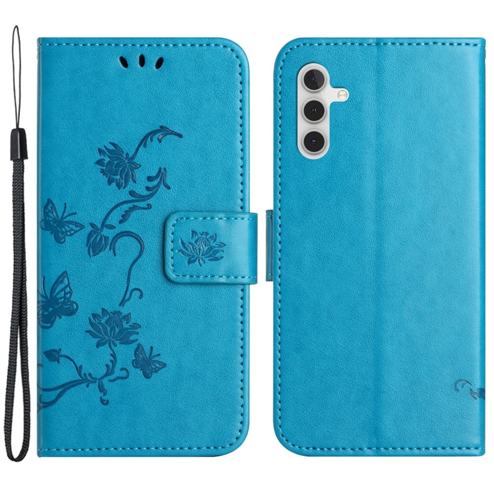 Funda de Cuero con Mariposas Samsung Galaxy A55, azul