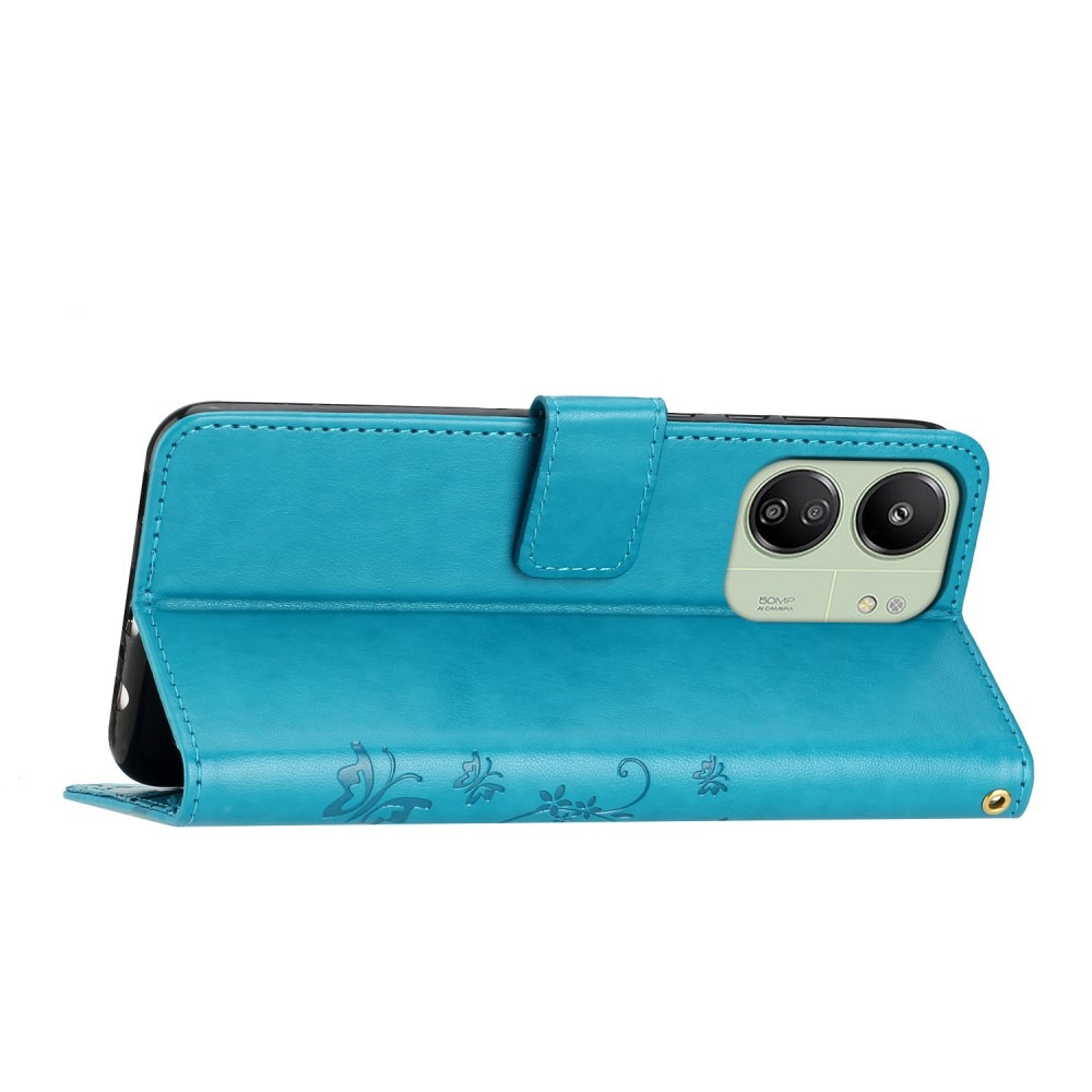 Funda de Cuero con Mariposas Xiaomi Redmi 13C, azul