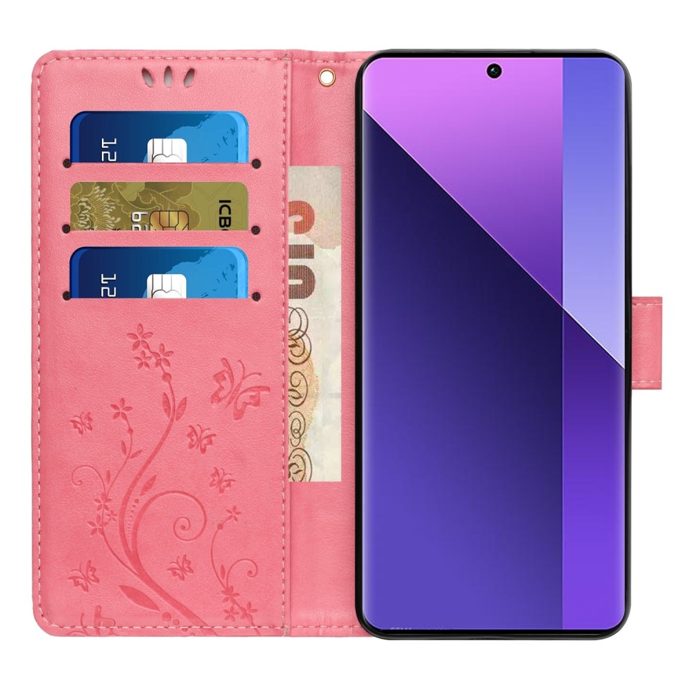 Funda de Cuero con Mariposas Xiaomi Redmi 13C, rosado