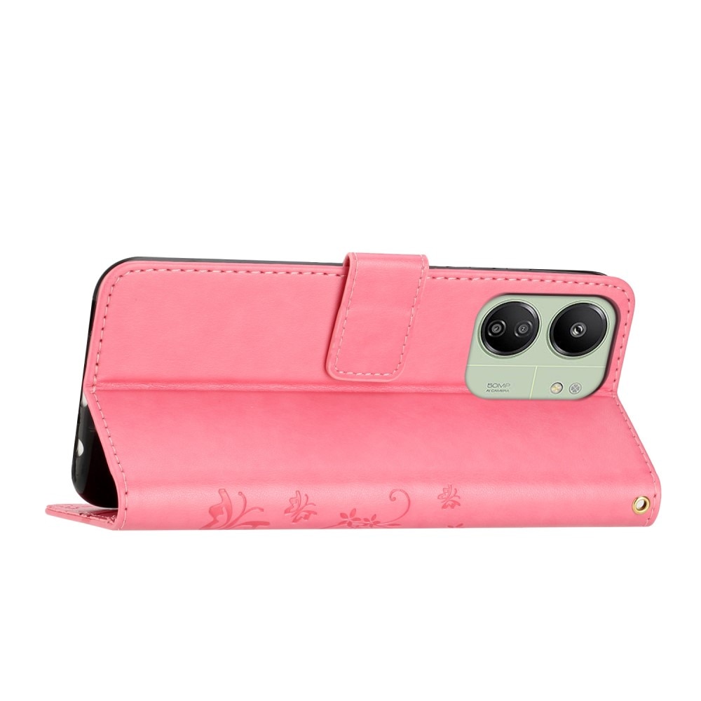 Funda de Cuero con Mariposas Xiaomi Redmi 13C, rosado